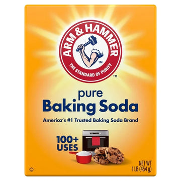 ARM &amp; HAMMER Bicarbonato de sodio puro, para hornear, limpiar y desodorizar, caja de 1 lb