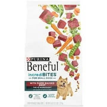 Purina Beneful IncrediBites Alimento seco para perros de razas pequeñas con alto contenido de proteínas, carne de res criada en granja, bolsa de 3.5 lb