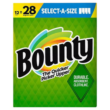 Toallas de papel Bounty Select-A-Size, blancas (105 hojas/rollo, 12 rollos)